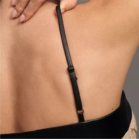 NWT Maeve by Anthropologie beige lace mini dress black leather trim US 12 - Picture 4 of 11